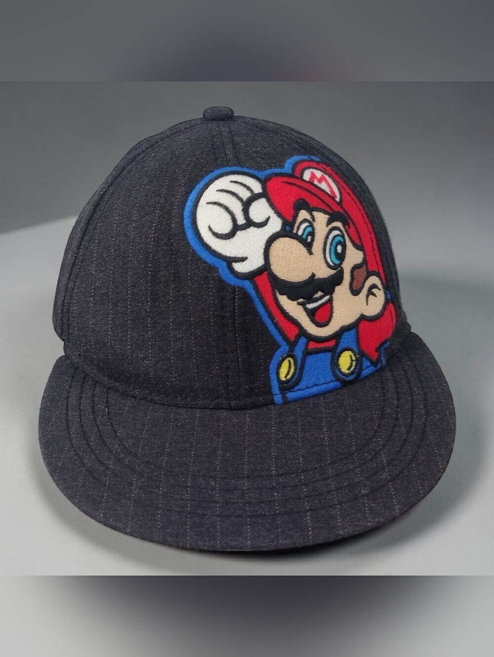 Super Mario Bros Hat (Nintendo) Black Pin-Striped Youth Small/Medium